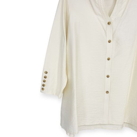 Multiples Elegant Cream Button Front Tunic Top with Decorative‎ Sleeve Buttons - Picture 9 of 10